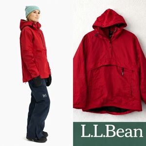 LLBEAN Vintage Red Thinsulate Jacket Anorak Squall Fleece Lined Hooded Large